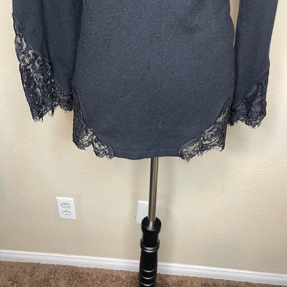 Soft Surroundings Black Lace Trim V-Neck Wool Blend Bell Sleeve Sweater Tunic S - Picture 6 of 13